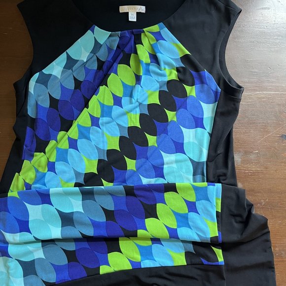 London Times Blue and Green Dress Sixties Style Size 14 - Picture 3 of 4